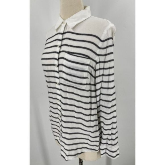 Splendid Womens Cotton Blend Button Down Shirt Size Small White Black Striped - Picture 5 of 9